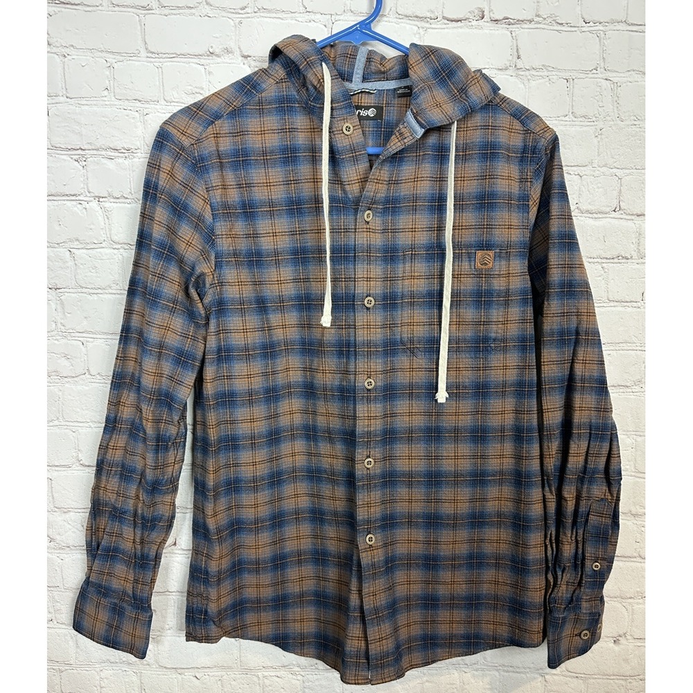 Solaris Mens long sleeve button up hooded outdoor hiking surf beach shirt,‎ sz S